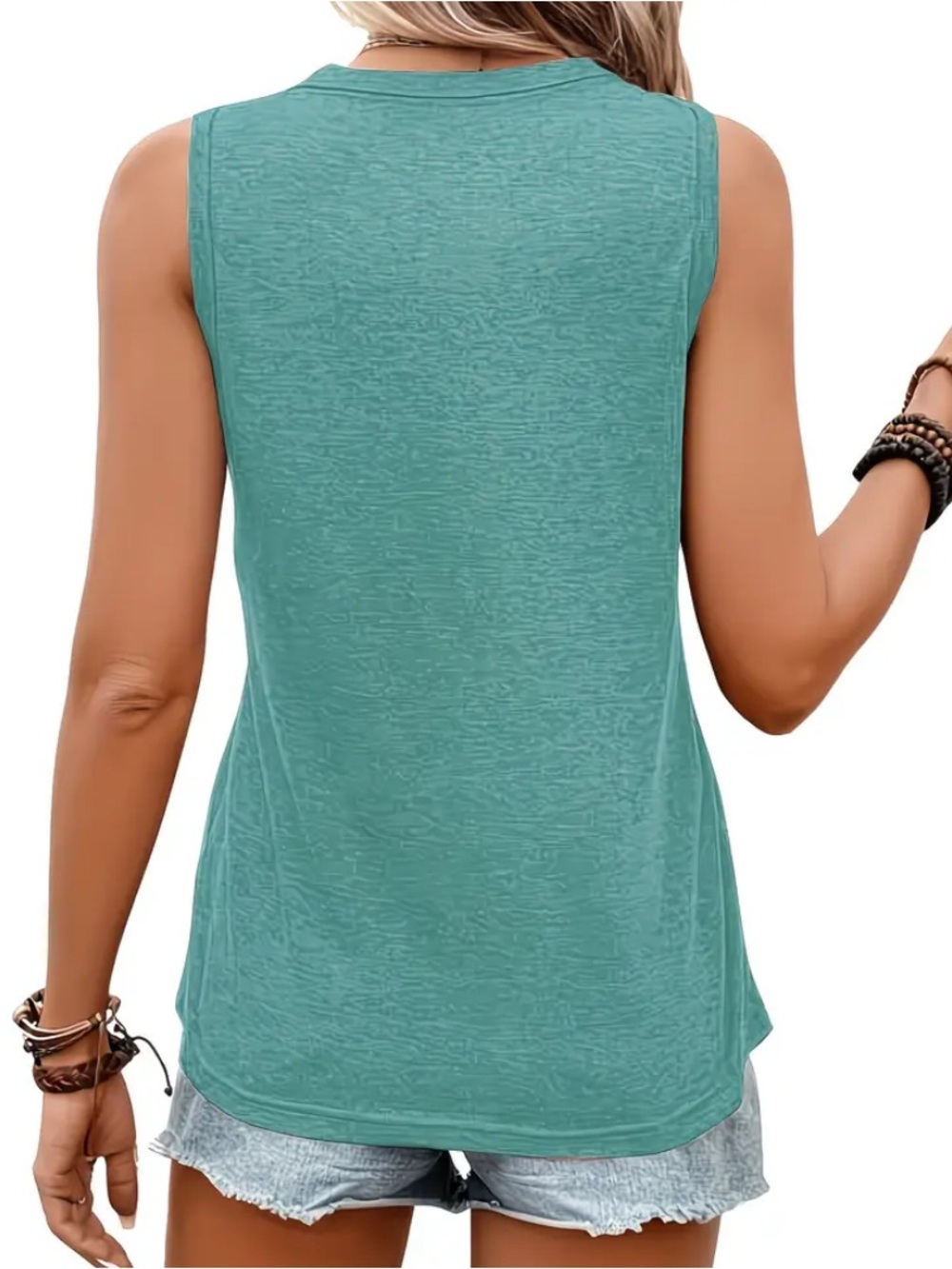 WESTERN Heathered Teal Lil' Bit Rowdy Graphic Tank Top - Picture 2 of 5